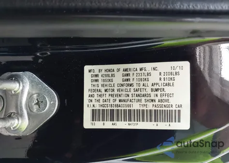 2011 Honda Accord 2.4 Lx-S from USA, damaged, VIN 1HGCS1B38BA005661